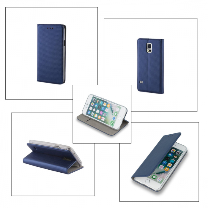Husa tip carte, compatibila cu Samsung Galaxy A15 5G si A15 4G, premium flip book cu inchidere magnetica si functie stand, buzunar card, albastra [4]