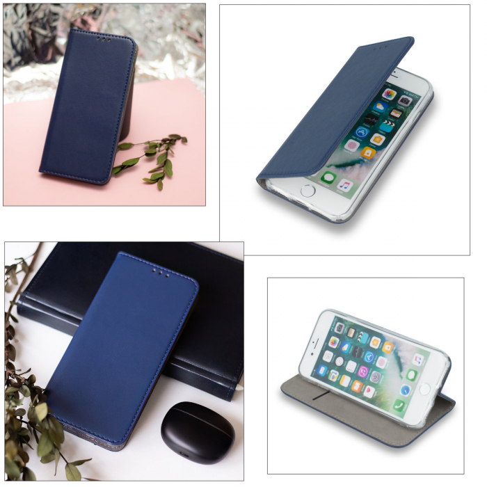 Husa tip carte, compatibila cu Samsung Galaxy A23 5G, premium flip book, cu inchidere magnetica si functie stand, buzunar card, albastra [5]