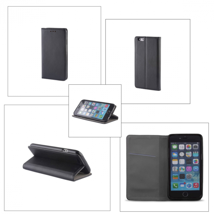Husa tip carte, compatibila cu Samsung Galaxy A23 5G, premium flip book cu inchidere magnetica si functie stand, buzunar card, neagra [4]