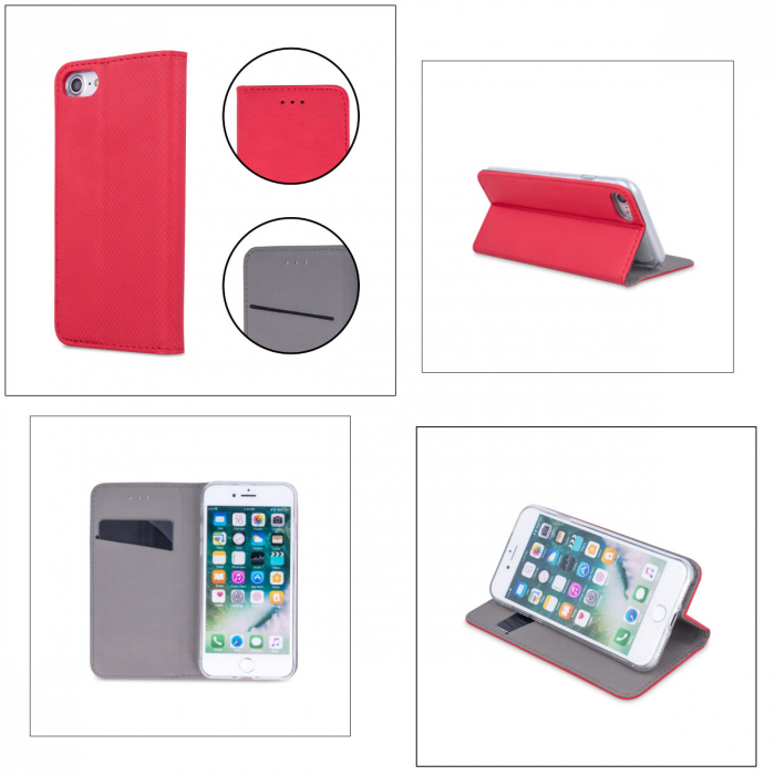 Husa tip carte, compatibila cu Samsung Galaxy A23 5G, premium flip book cu inchidere magnetica si functie stand, buzunar card, rosie [4]
