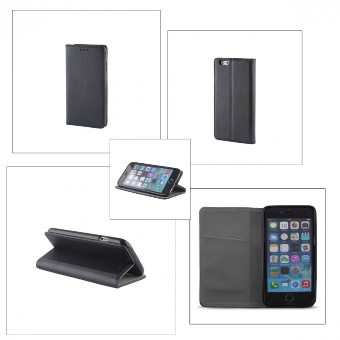 Husa tip carte, compatibila cu Samsung Galaxy A34 5G, premium flip book cu inchidere magnetica si functie stand, buzunar card, neagra [4]