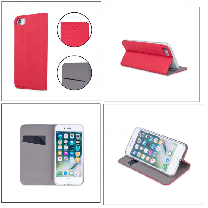 Husa tip carte, compatibila cu Samsung Galaxy A34 5G, premium flip book cu inchidere magnetica si functie stand, buzunar card, rosie [4]