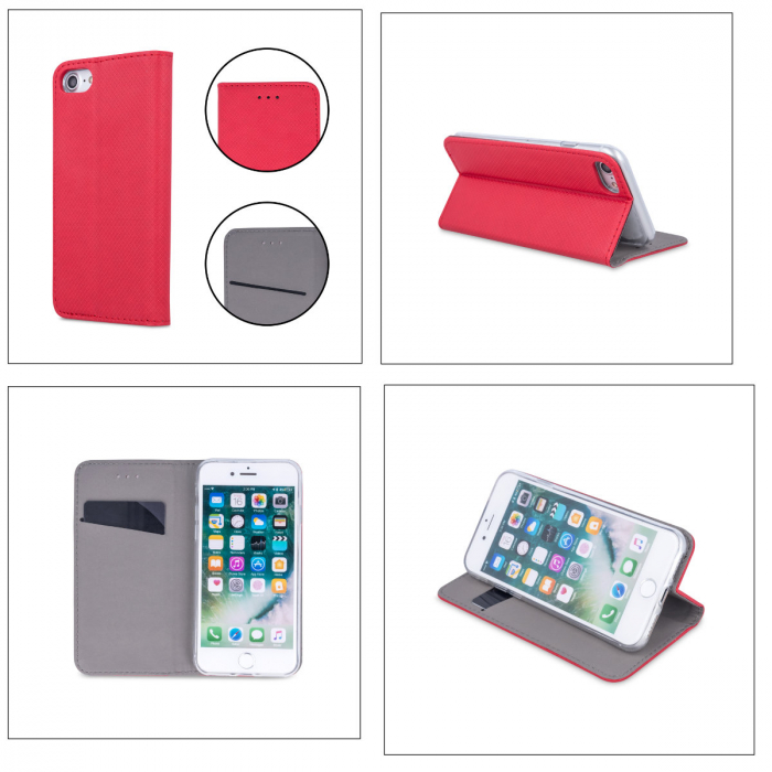 Husa tip carte, compatibila cu Samsung Galaxy A54 5G, premium flip book cu inchidere magnetica si functie stand, buzunar card, rosie [4]
