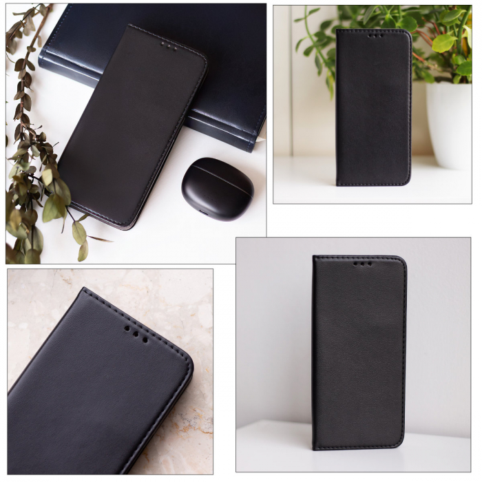 Husa tip carte, compatibila cu Xiaomi Redmi 14C 4G, premium flip book cu inchidere magnetica si functie stand, buzunar card, negru mat [5]