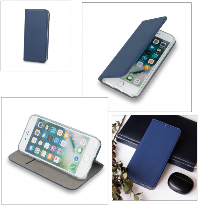 Husa tip carte, compatibila cu Xiaomi Redmi Note 13 5G, premium flip book cu inchidere magnetica si functie stand, buzunar card, albastru mat [3]