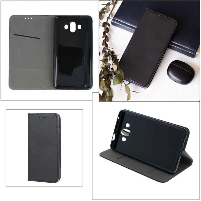 Husa tip carte, compatibila cu Xiaomi Redmi Note 13 Pro Plus 5G, premium flip book cu inchidere magnetica si functie stand, buzunar card, negru mat [4]