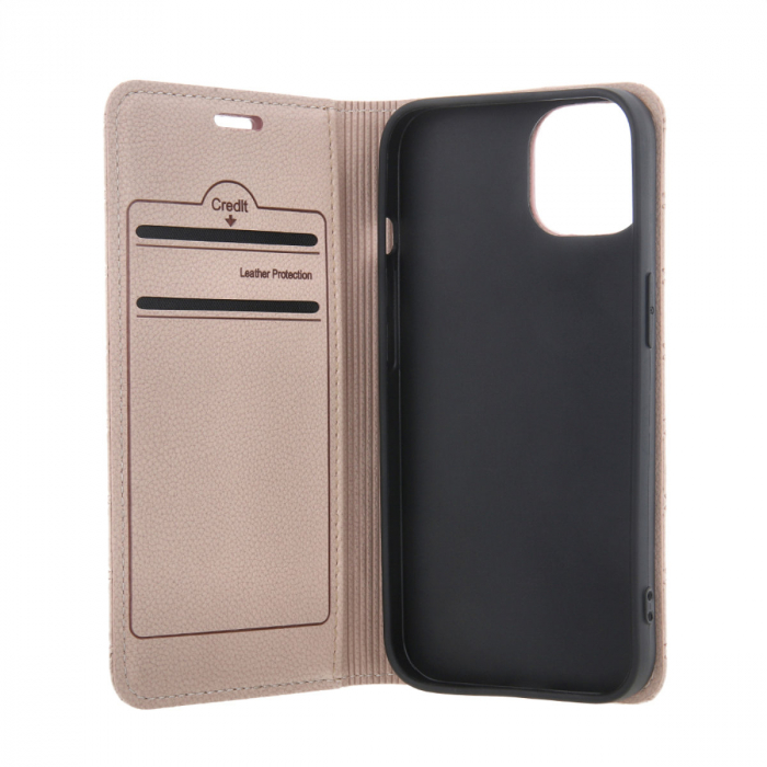Husa tip carte, Smart Caro, compatibila cu Samsung Galaxy A55 5G, cu inchidere magnetica si functie stand, buzunar card, bej [2]