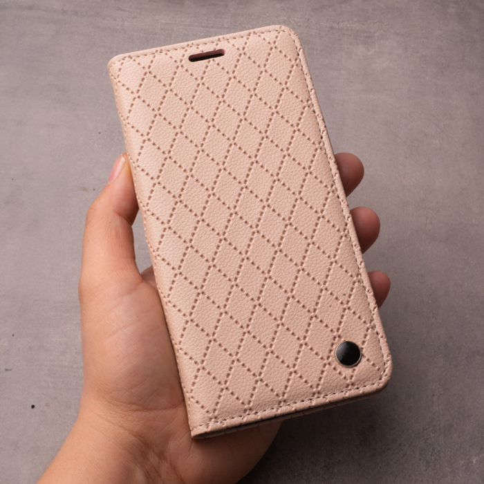 Husa tip carte, Smart Caro, compatibila cu Samsung Galaxy A55 5G, cu inchidere magnetica si functie stand, buzunar card, bej [4]