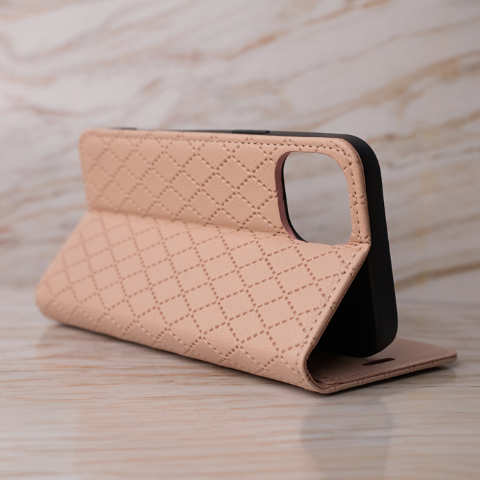 Husa tip carte, Smart Caro, compatibila cu Samsung Galaxy A55 5G, cu inchidere magnetica si functie stand, buzunar card, bej [3]