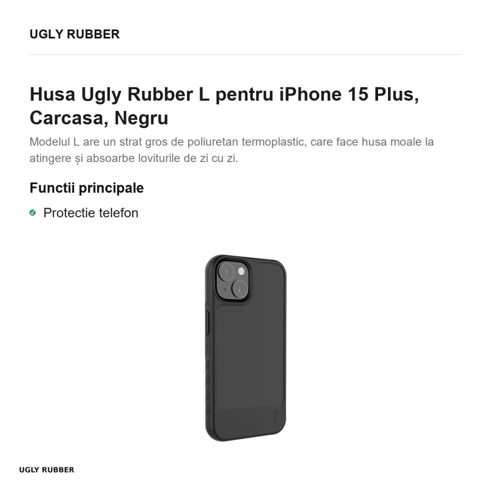 Husa Ugly Rubber L pentru iPhone 15 Plus, Carcasa, Negru [2]