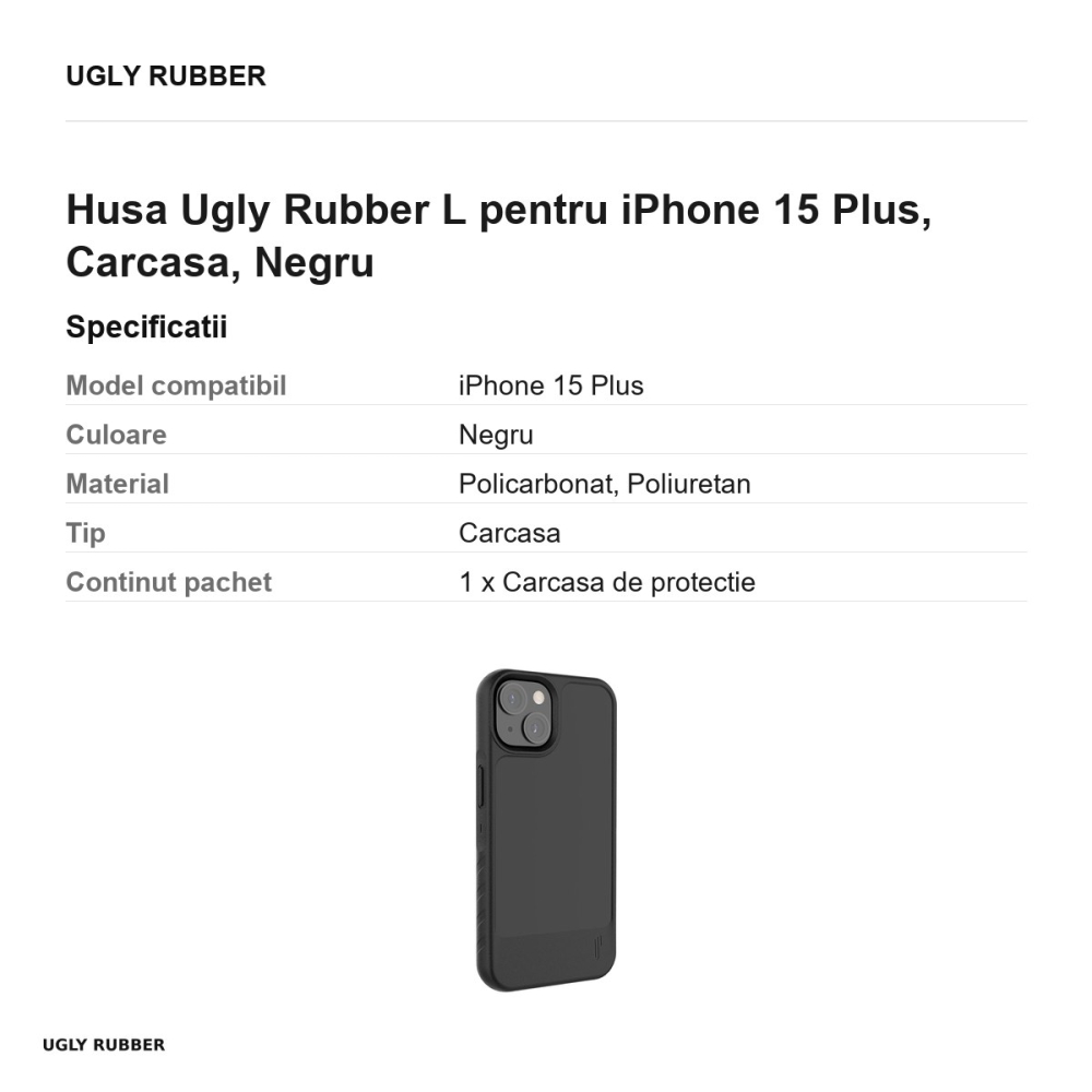 Husa Ugly Rubber L pentru iPhone 15 Plus, Carcasa, Negru [3]
