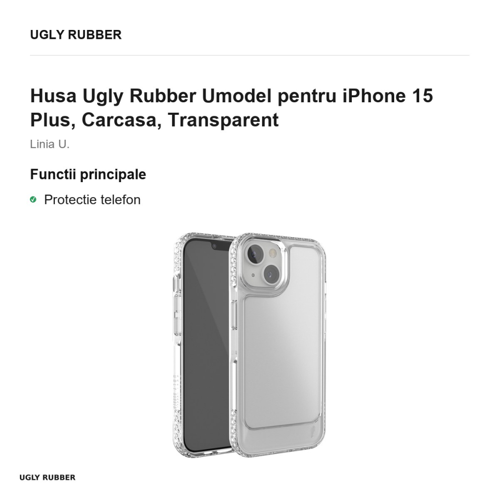 Husa Ugly Rubber Umodel pentru iPhone 15 Plus, Carcasa, Transparent [2]