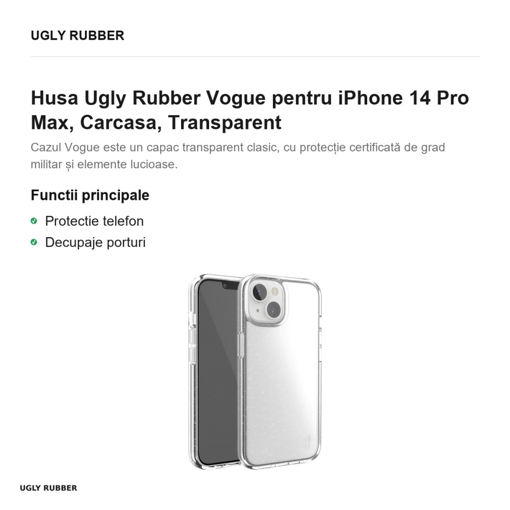 Husa Ugly Rubber Vogue pentru iPhone 14 Pro Max, Carcasa, Transparent [2]