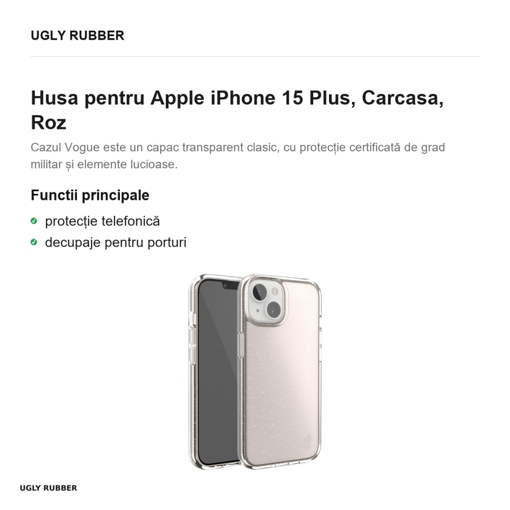 Husa Ugly Rubber Vogue rose pentru Apple iPhone 15 Plus, Carcasa, Roz [2]
