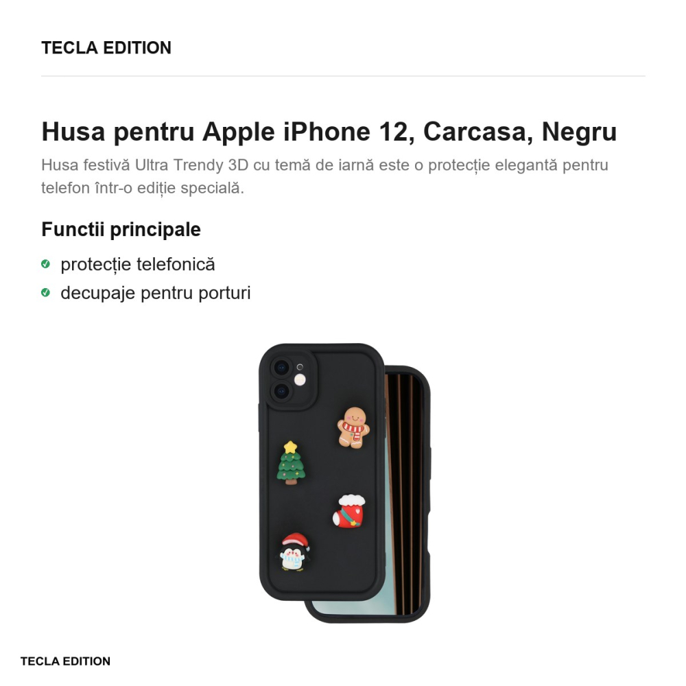 Husa Ultra Trendy 3D Christmas pentru Apple iPhone 12, Carcasa, Negru [2]