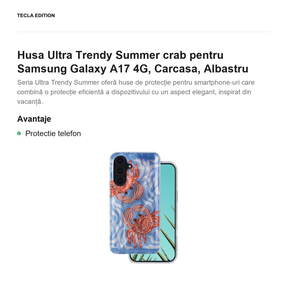 Husa Ultra Trendy Summer crab pentru Samsung Galaxy A17 4G, Carcasa, Albastru [2]