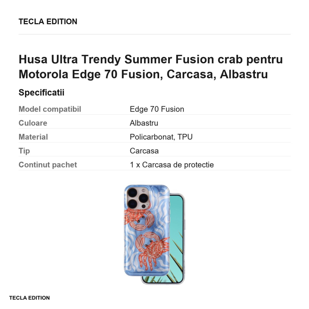 Husa Ultra Trendy Summer Fusion crab pentru Motorola Edge 70 Fusion, Carcasa, Albastru [3]