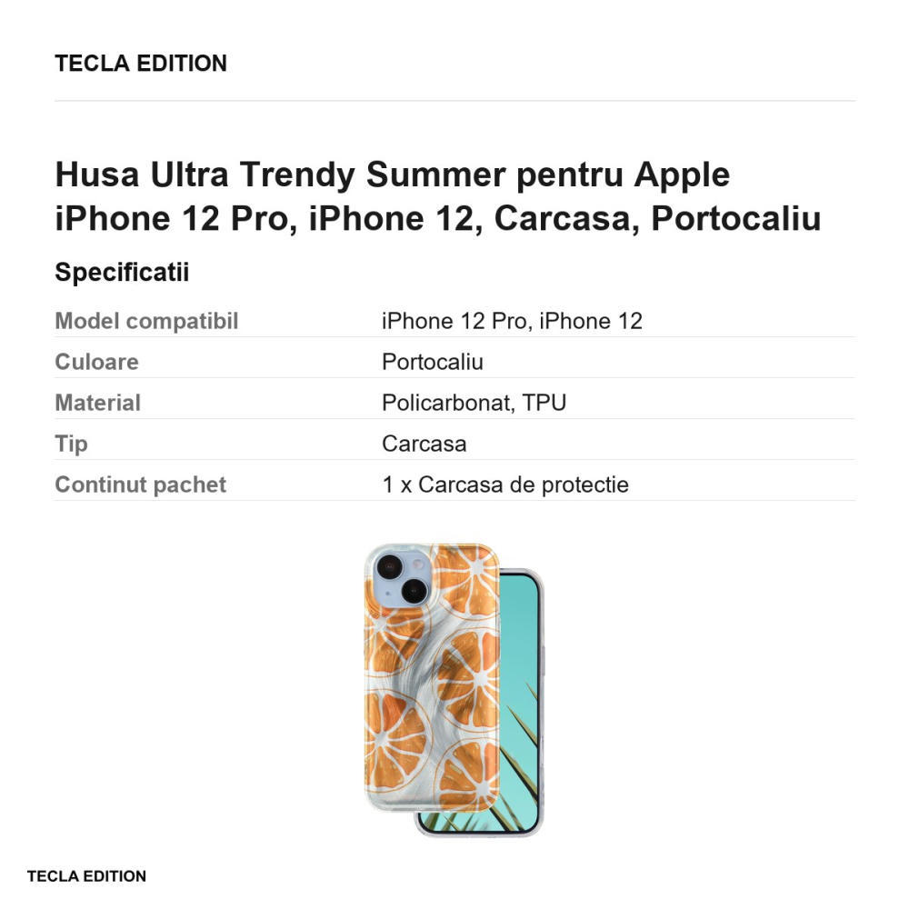 Husa Ultra Trendy Summer pentru Apple iPhone 12 Pro, iPhone 12, Carcasa, Portocaliu [3]