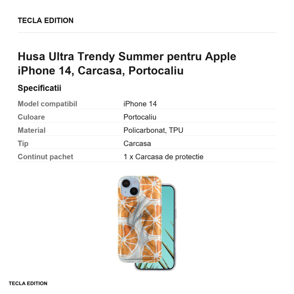 Husa Ultra Trendy Summer pentru Apple iPhone 14, Carcasa, Portocaliu [3]