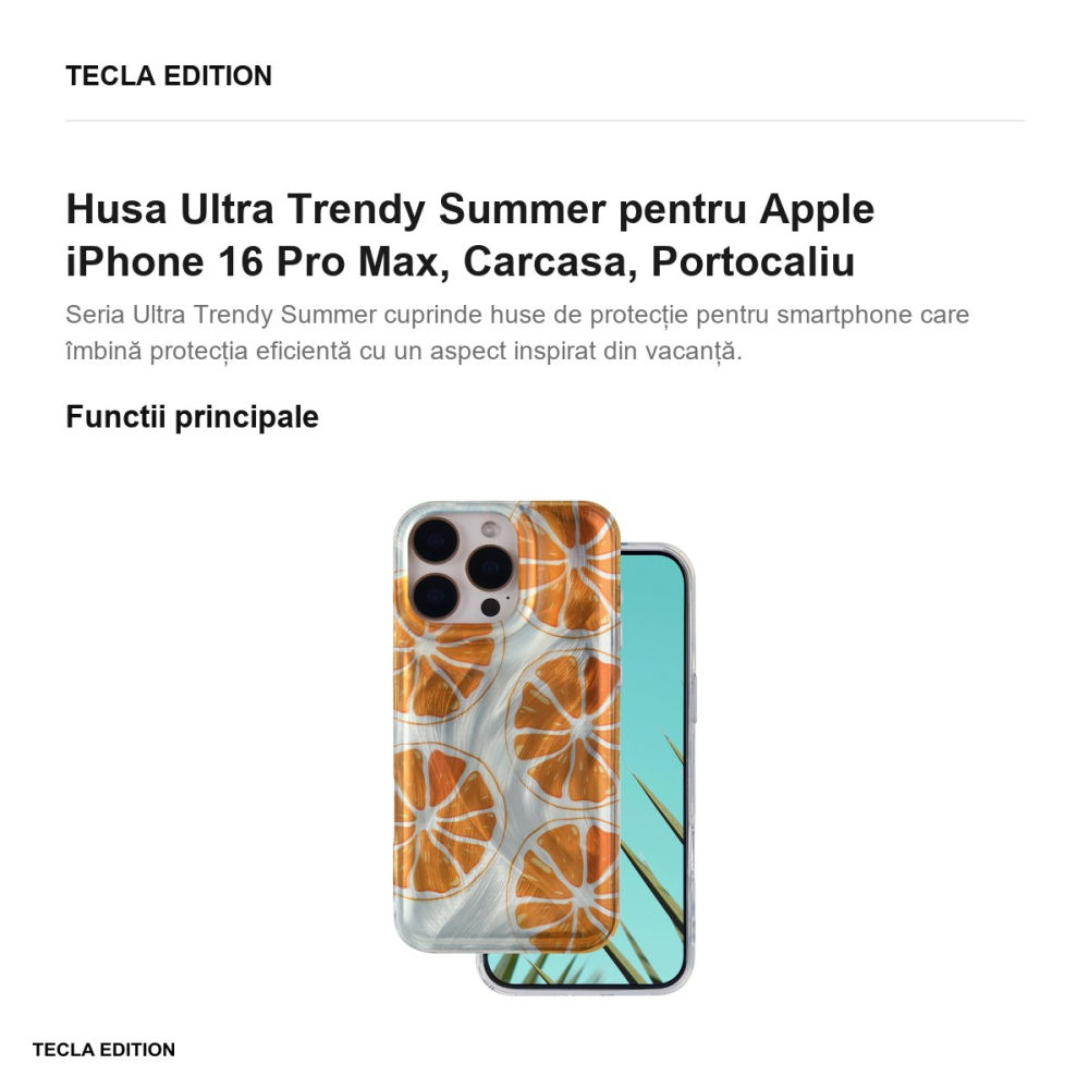 Husa Ultra Trendy Summer pentru Apple iPhone 16 Pro Max, Carcasa, Portocaliu [2]