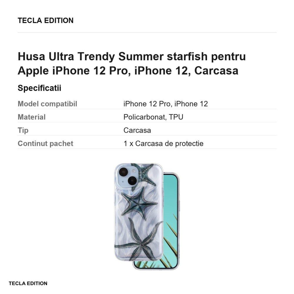 Husa Ultra Trendy Summer starfish pentru Apple iPhone 12 Pro, iPhone 12, Carcasa, Imprimeu [3]