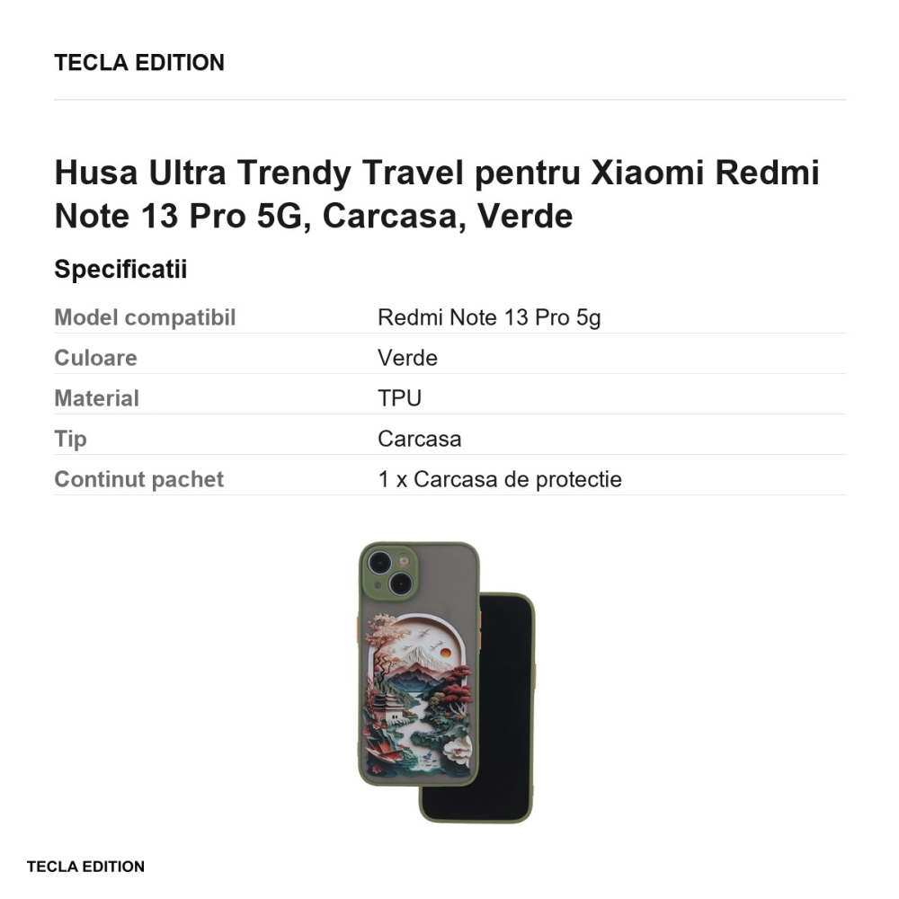 Husa Ultra Trendy Travel pentru Xiaomi Redmi Note 13 Pro 5G, Carcasa, Verde [3]