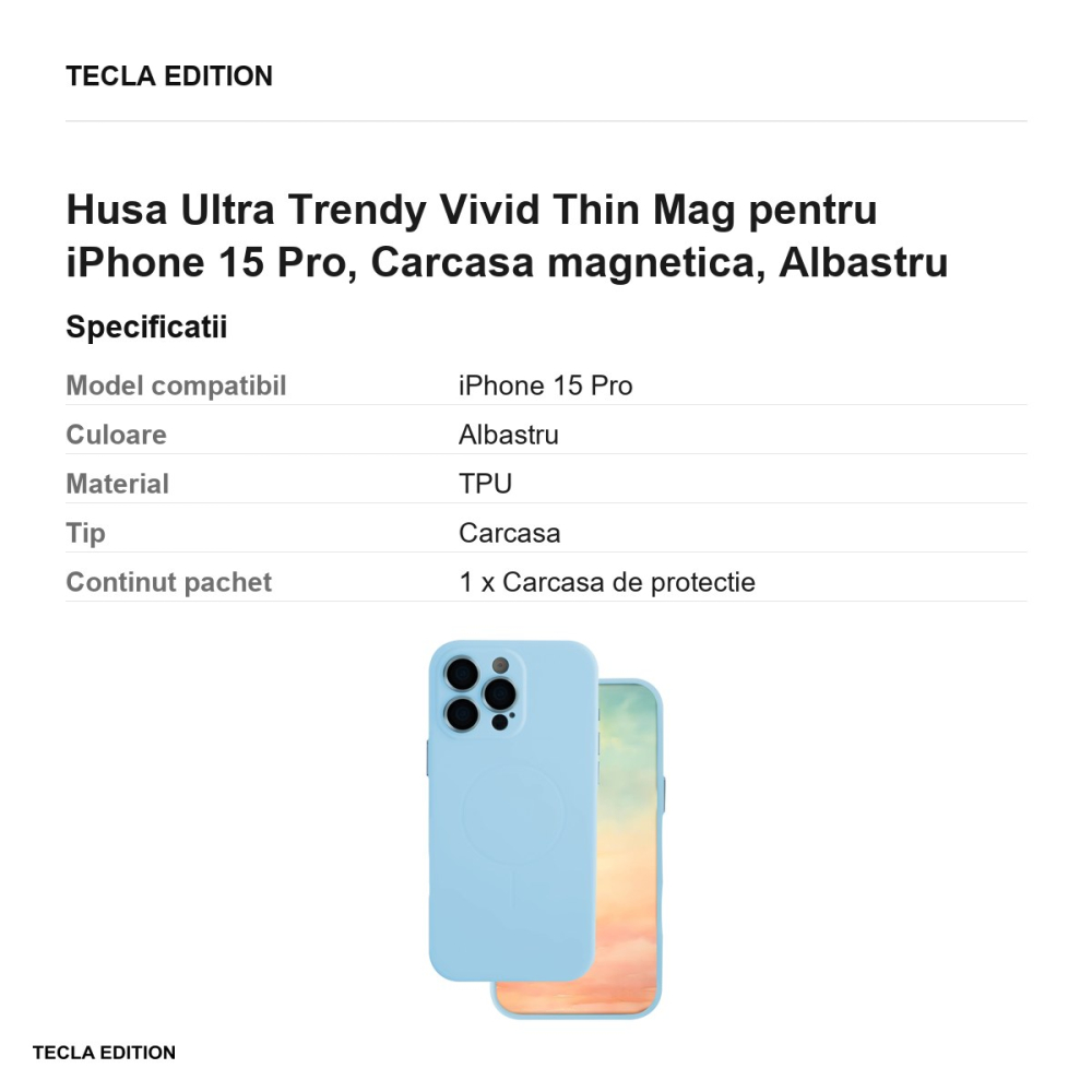 Husa Ultra Trendy Vivid Thin Mag pentru iPhone 15 Pro, Carcasa magnetica, Albastru [3]