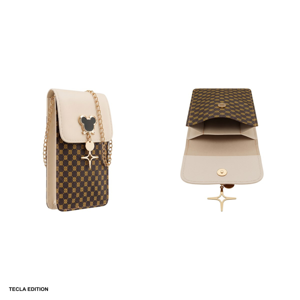Geanta de telefon Mouse, dimensiuni 19 x 12 x 2 cm, pentru telefoane de pana la 6.7 inch, cu curea de umar, Bej [4]