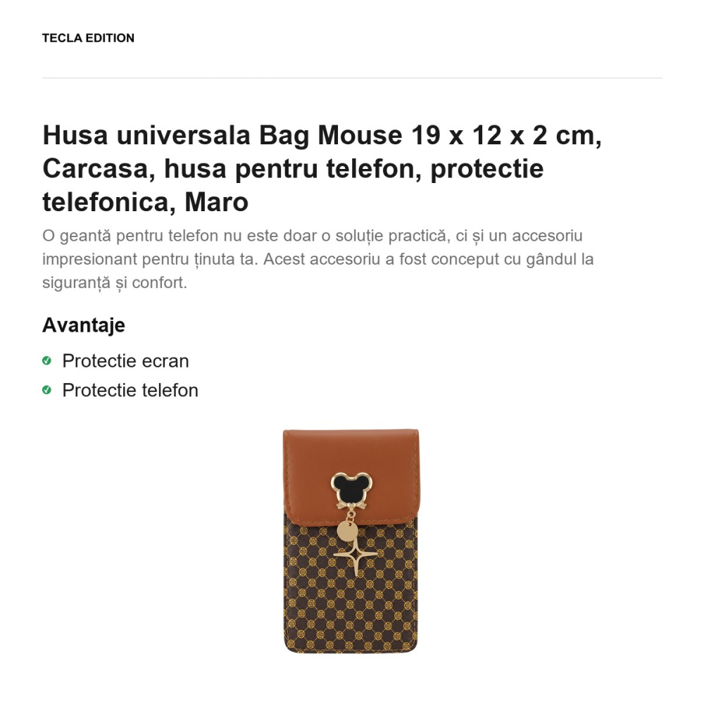 Geanta de telefon Mouse, dimensiuni 19 x 12 x 2 cm, pentru telefoane de pana la 6.7 inch, cu curea de umar, Maro [2]