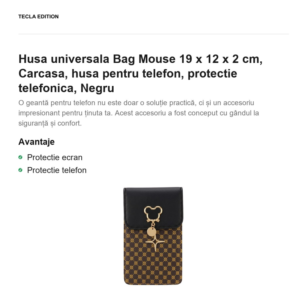 Geanta de telefon Mouse, dimensiuni 19 x 12 x 2 cm, pentru telefoane de pana la 6.7 inch, cu curea de umar, Neagra [2]