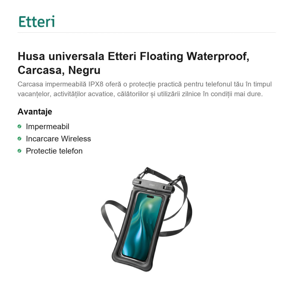Husa universala Etteri Floating Waterproof, Carcasa, Negru [2]