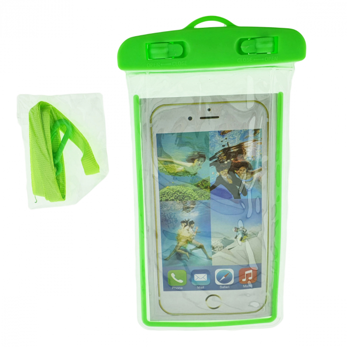 Husa universala impermeabila cu snur de prindere, Waterproof Glow 35279, pentru telefoane pana la 5.8 inch, verde [3]