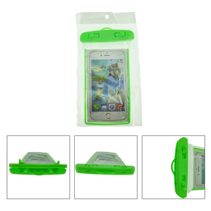 Husa universala impermeabila cu snur de prindere, Waterproof Glow 35279, pentru telefoane pana la 5.8 inch, verde [2]