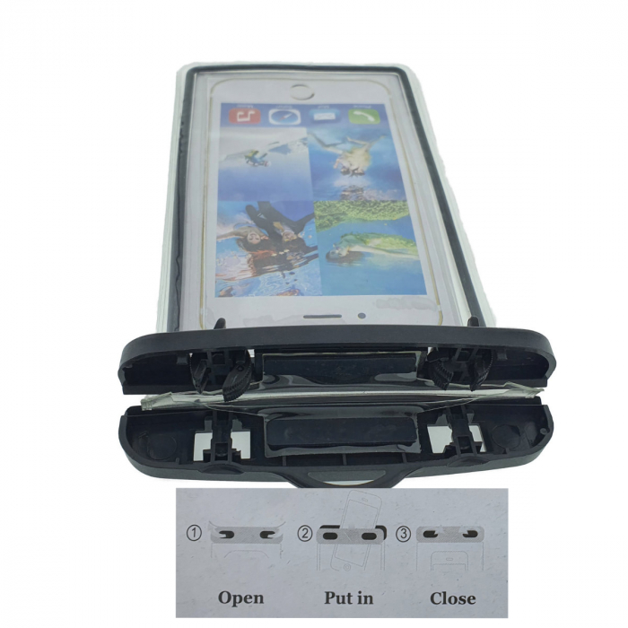 Husa universala impermeabila cu snur de prindere, Waterproof Glow 84397, pentru telefoane 4.8-5.8 inch, neagra [5]