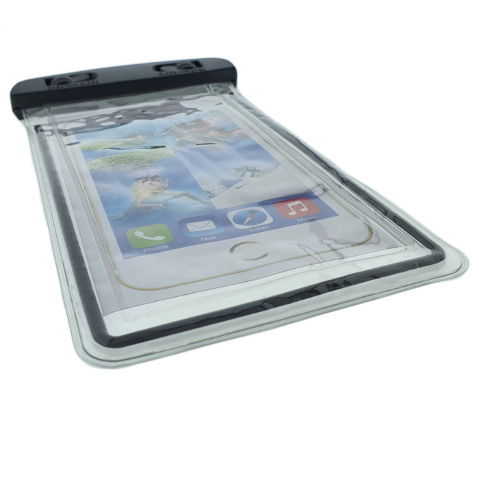 Husa universala impermeabila cu snur de prindere, Waterproof Glow 84397, pentru telefoane 4.8-5.8 inch, neagra [2]