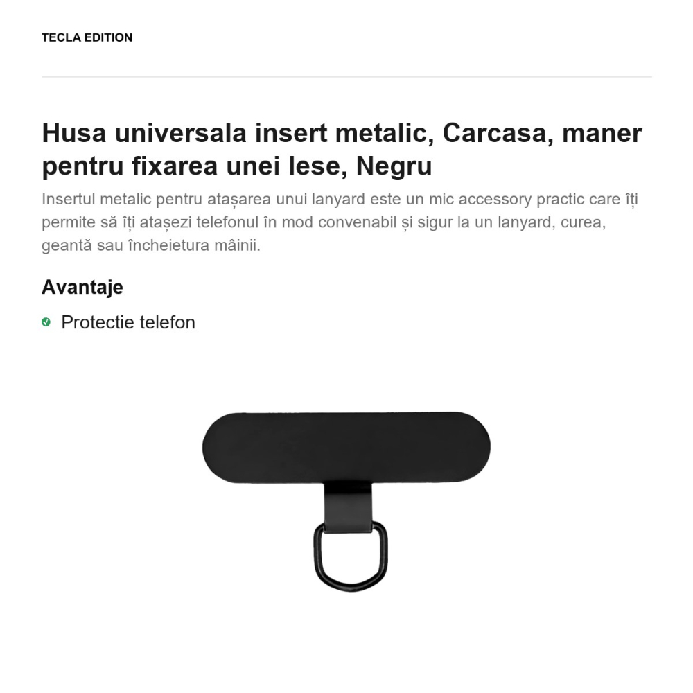 Insertie metalica universala pentru prinderea snurului la telefon, Negru [2]