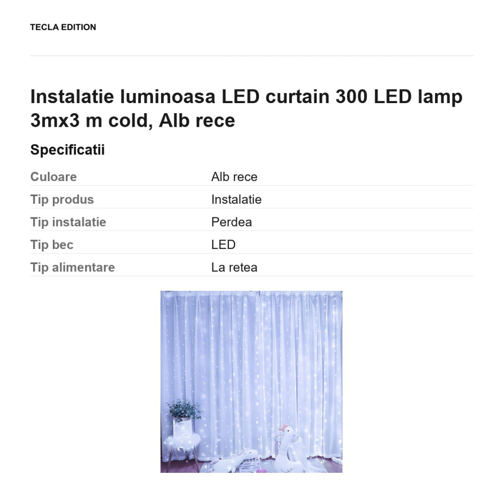 Instalatie luminoasa LED curtain 300 LED lamp 3mx3 m lumina rece [3]