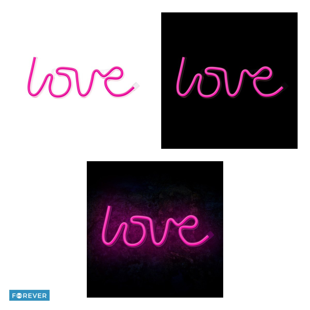 Neon LED Forever Light, Love, dimensiuni 350 x 20 x 130mm, cablu USB cu lungime 2m, alimentare USB sau 3xAA, roz [4]