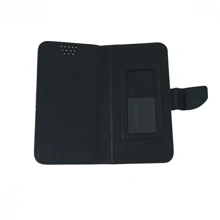 Husa universala pentru smartphone cu ecran de 4.5 inch pana la 5 inch, 141mm x 69mm, tip carte, cu inchidere magnetica si functie stand, buzunar card, Smart Flipbook Universal Silicon, neagra [2]