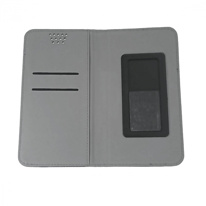 Husa universala pentru smartphone cu ecran de 4.7 inch pana la 5.3 inch, 150mm x 75mm, tip carte, cu inchidere magnetica si functie stand, buzunar card, Smart Flipbook Universal Silicon, albastru inch [2]
