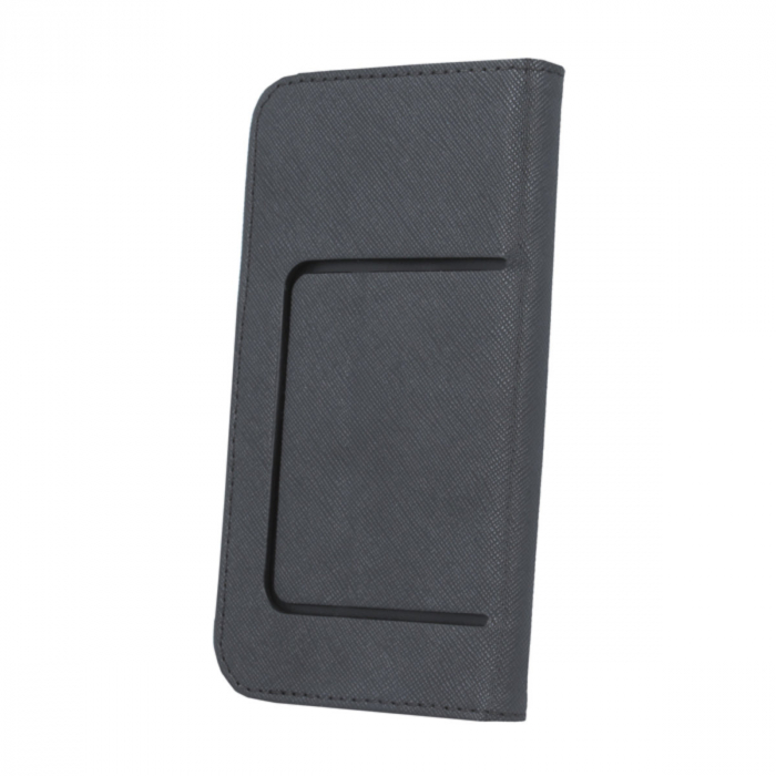 Husa universala pentru smartphone cu ecran de 6.1 inch pana la 6.7 inch, 167mm x 79mm, tip carte, cu inchidere magnetica si functie stand, buzunar card, Smart Universal Fancy Silicon, neagra [2]