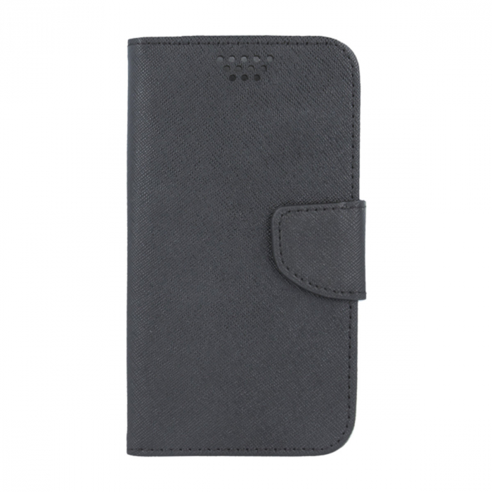 Husa universala pentru smartphone cu ecran de 6.1 inch pana la 6.7 inch, 167mm x 79mm, tip carte, cu inchidere magnetica si functie stand, buzunar card, Smart Universal Fancy Silicon, neagra [5]