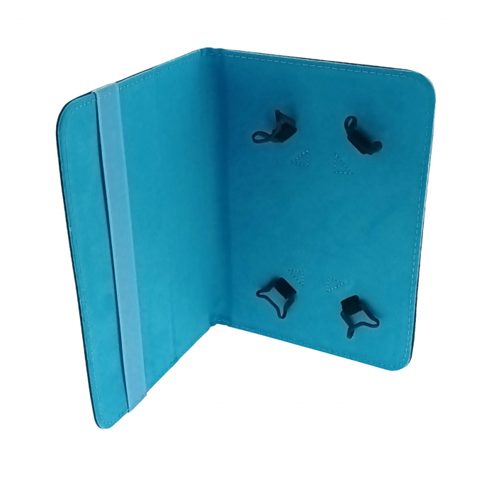 Husa universala tableta 7 - 8 inch, cu suport pliabil vizualizare, banda elastica, 220 x 156 x 15 mm, 130g, neagra cu albastru [2]