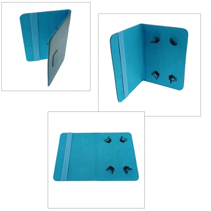 Husa universala tableta 7 - 8 inch, cu suport pliabil vizualizare, banda elastica, 220 x 156 x 15 mm, 130g, neagra cu albastru [4]