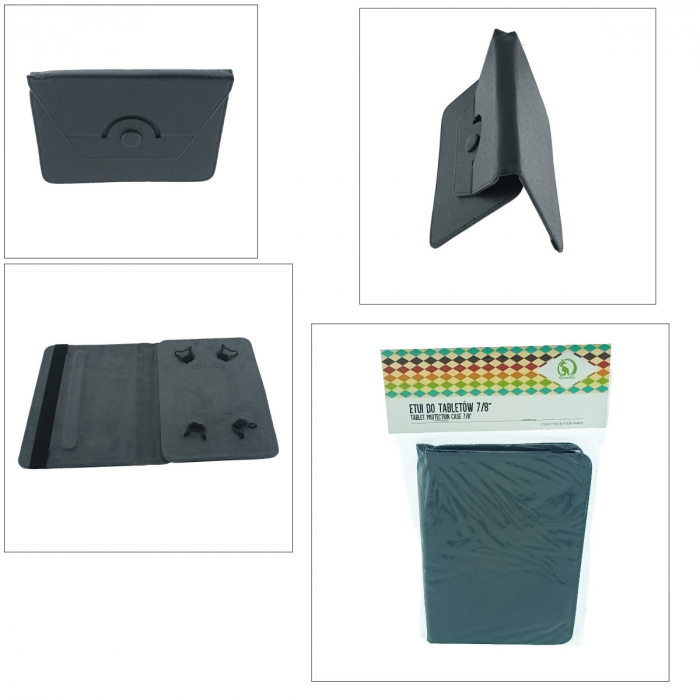 Husa universala tableta 7 - 8 inch, rotativa 360 de grade, cu suport pliabil vizualizare, banda elastica, 216 x 155 x 22 mm, 170g, neagra [5]