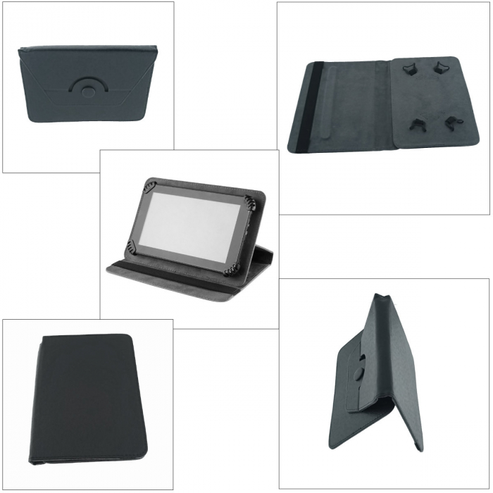 Husa universala tableta 7 - 8 inch, rotativa 360 de grade, cu suport pliabil vizualizare, banda elastica, 216 x 155 x 22 mm, 170g, neagra [4]