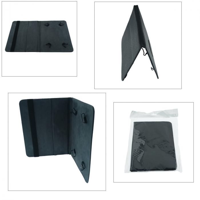 Husa universala tableta 8 - 9 inch, cu suport pliabil vizualizare, banda elastica, 234 x 178 x 18 mm, 160g, neagra [4]