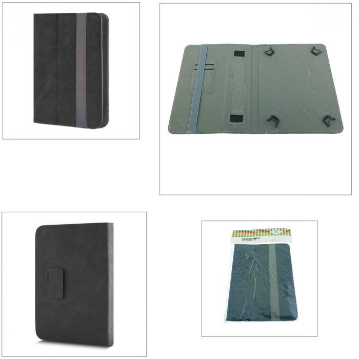 Husa universala tableta 9 - 10 inch, cu suport pliabil vizualizare, buzunar carduri, banda elastica, 270 x 205 x 25 mm, 269g, neagra [5]