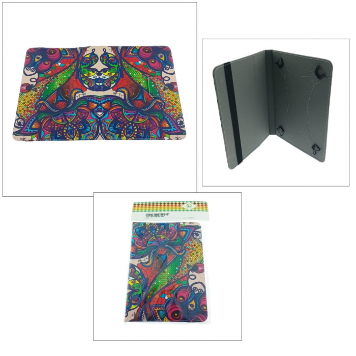 Husa universala tableta 9 - 10 inch, Fashion Style Colors, cu suport pliabil vizualizare, banda elastica, 270 x 203 x 25 mm, 228g, multicolor [5]