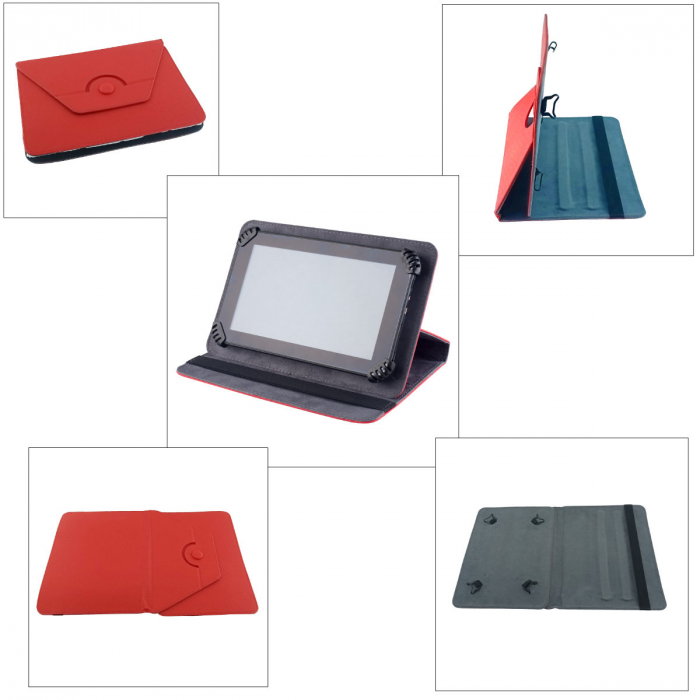 Husa universala tableta 9 - 10 inch, rotativa 360 de grade, cu suport pliabil vizualizare, banda elastica, 268 x 204 x 17 mm, 265g, rosie [4]